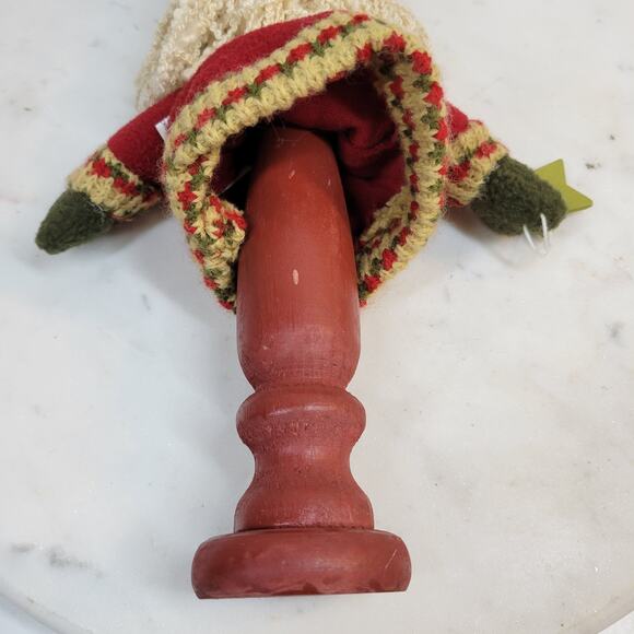 Four Star Primitive Santa Holding Star Plush 9" Wood Pedestal Handmade 2006 - Picture 8 of 16